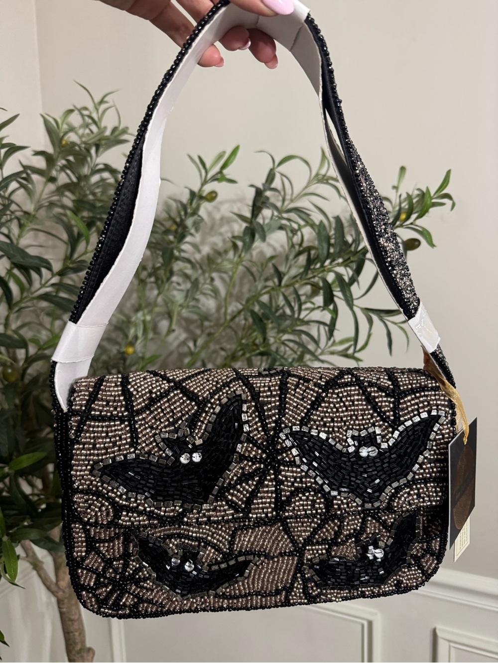 MADE IN INDIA beaded bats shoulder bag